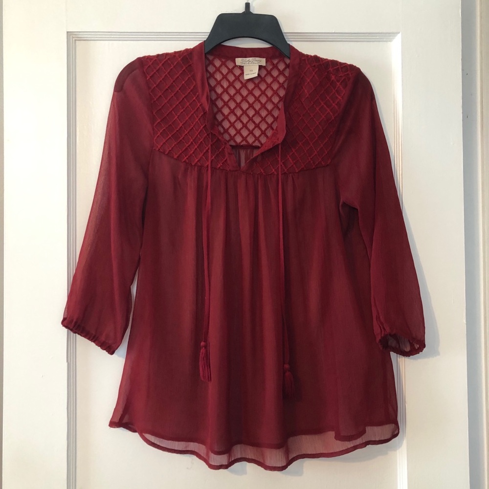 EUC Red Chiffon Lucky Brand Shirt